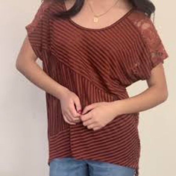 Free People Tops - Free People boho striped and lace rust colored top size small